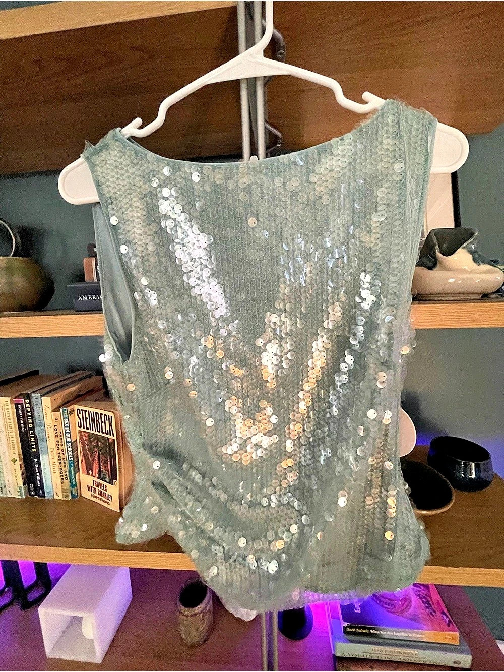 STAUD Eton Sequin Top | Mist | Size Large